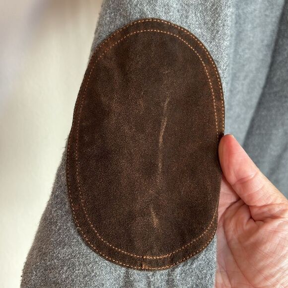 J. Crew Gray wool flannel Button-Down Shirt Brown leather Elbow Patches men’s LG - Picture 4 of 9